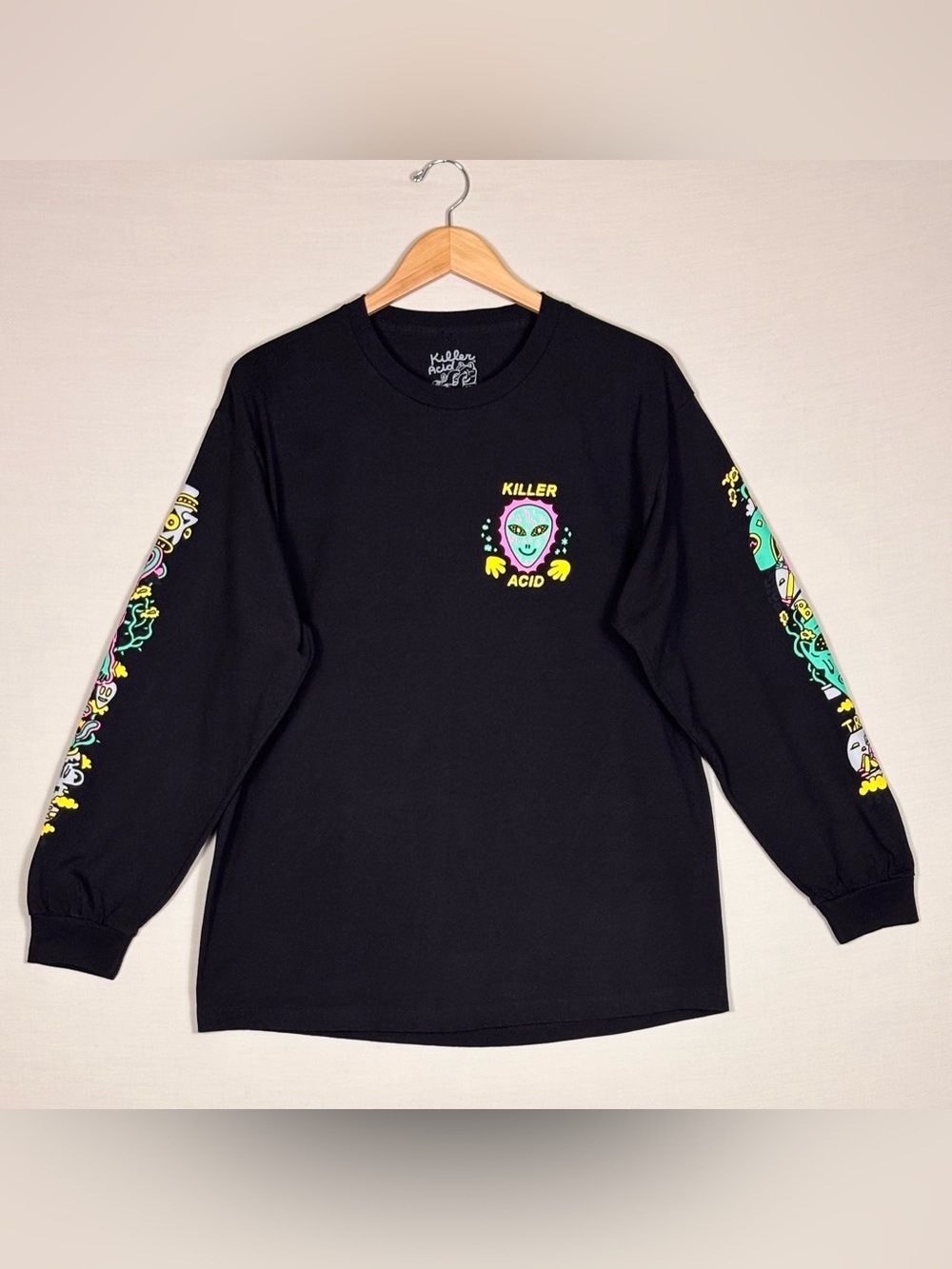 Killer Acid No Bad Trips Graphic Long Sleeve Tee Black Alien Art Large